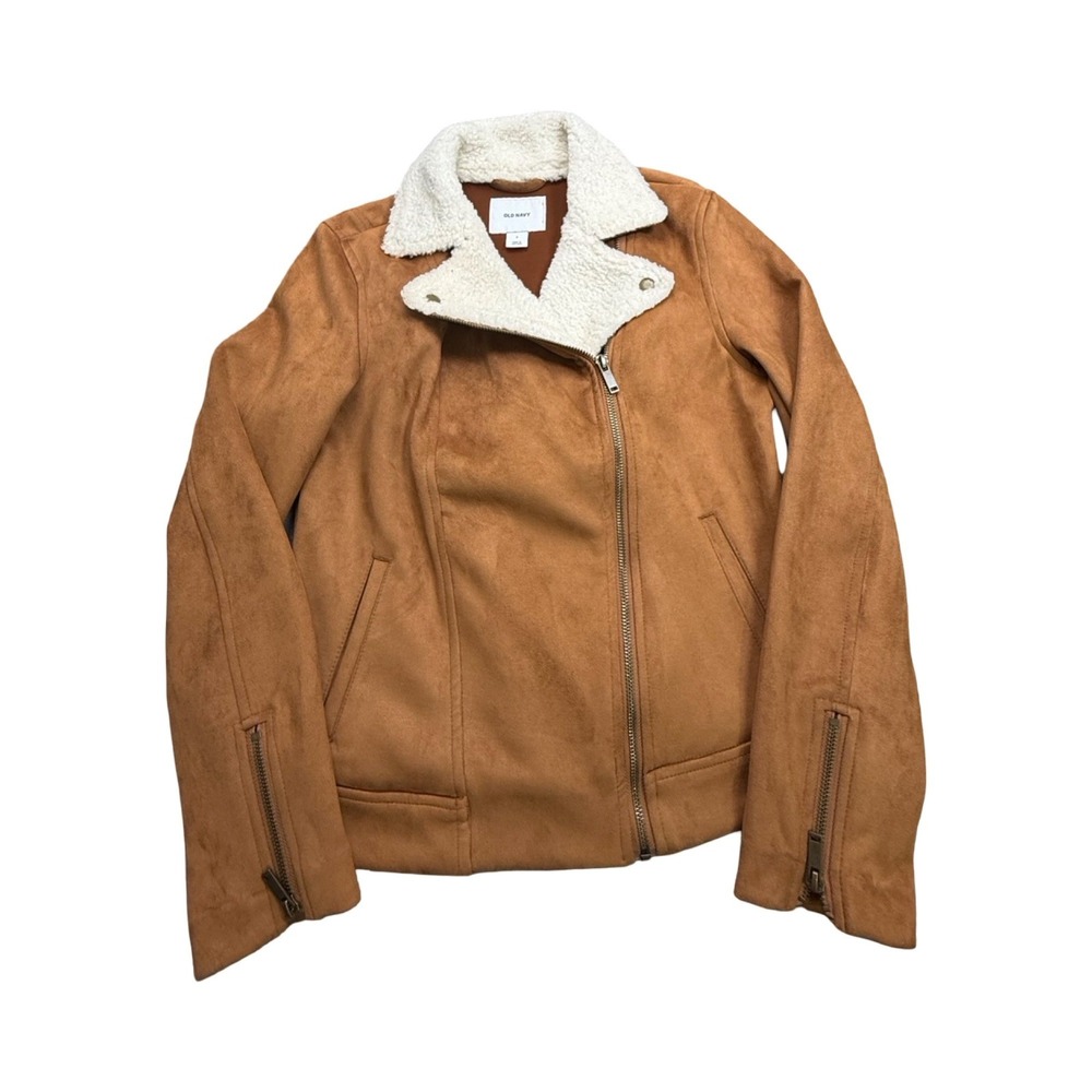 Old Navy Moto Jacket Womens S Tan Faux Suede Sherpa Collar Western